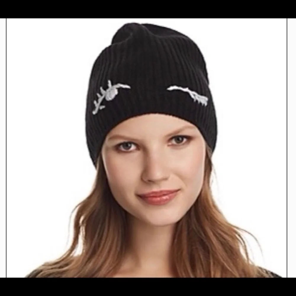 *KATE SPADE* Black x White Wink Winter Beanie